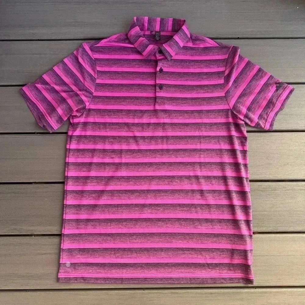 Adidas Men’s 2-Color Stripe Black/Lucid Fuchsia Golf Polo Size Medium‎ HR8011